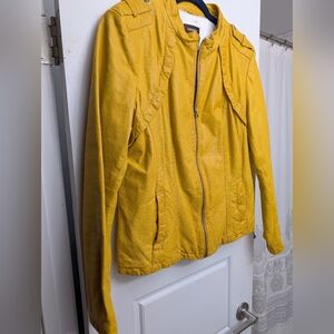 Yellow Zip-Front Leather Jacket